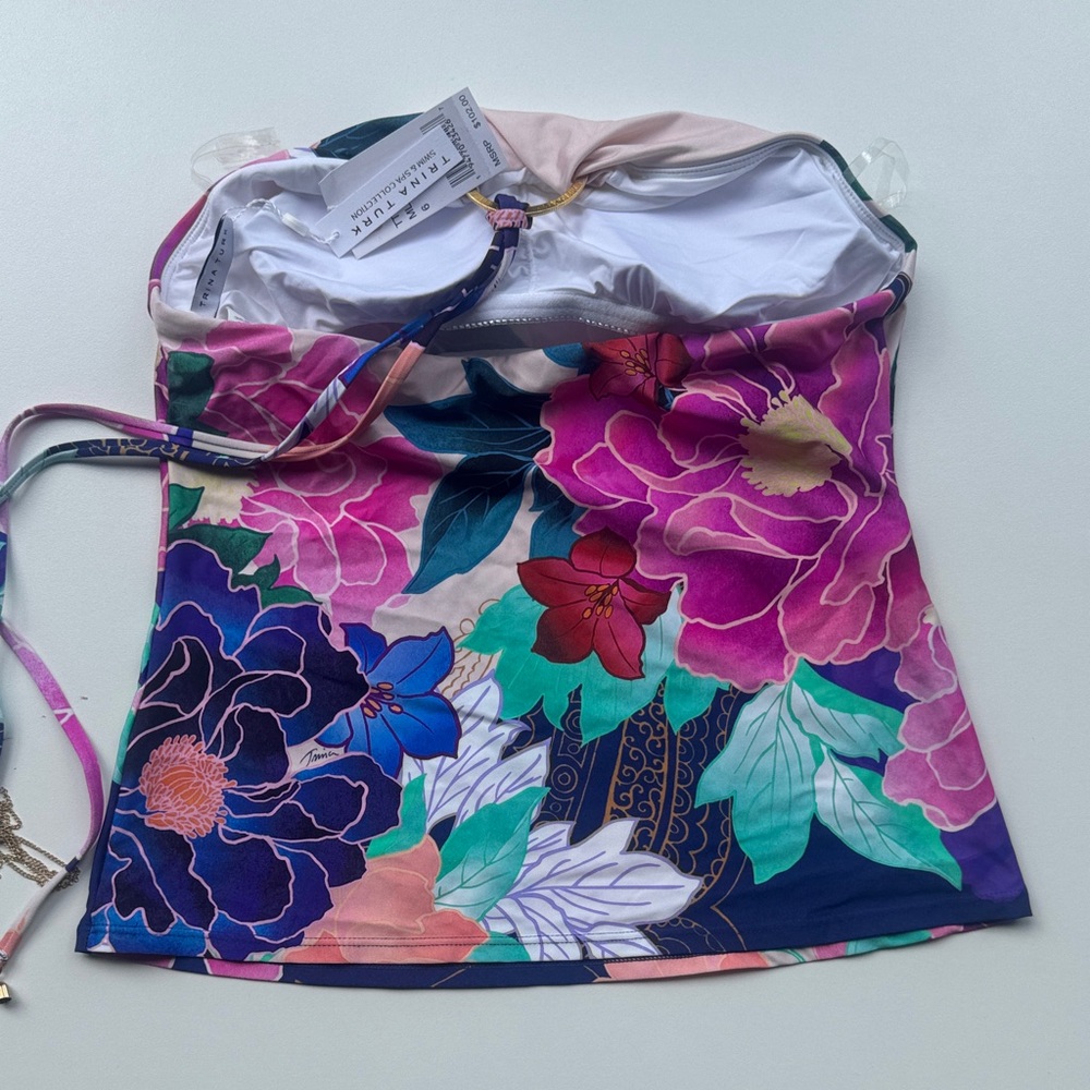 Trina Turk Floral Halter Tankini Top in Pink, Purple, Blue, Green - Picture 3 of 4